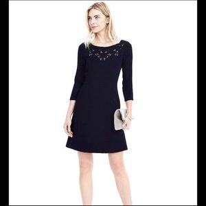 Banana Republic Navy Embellished Crepe Dress